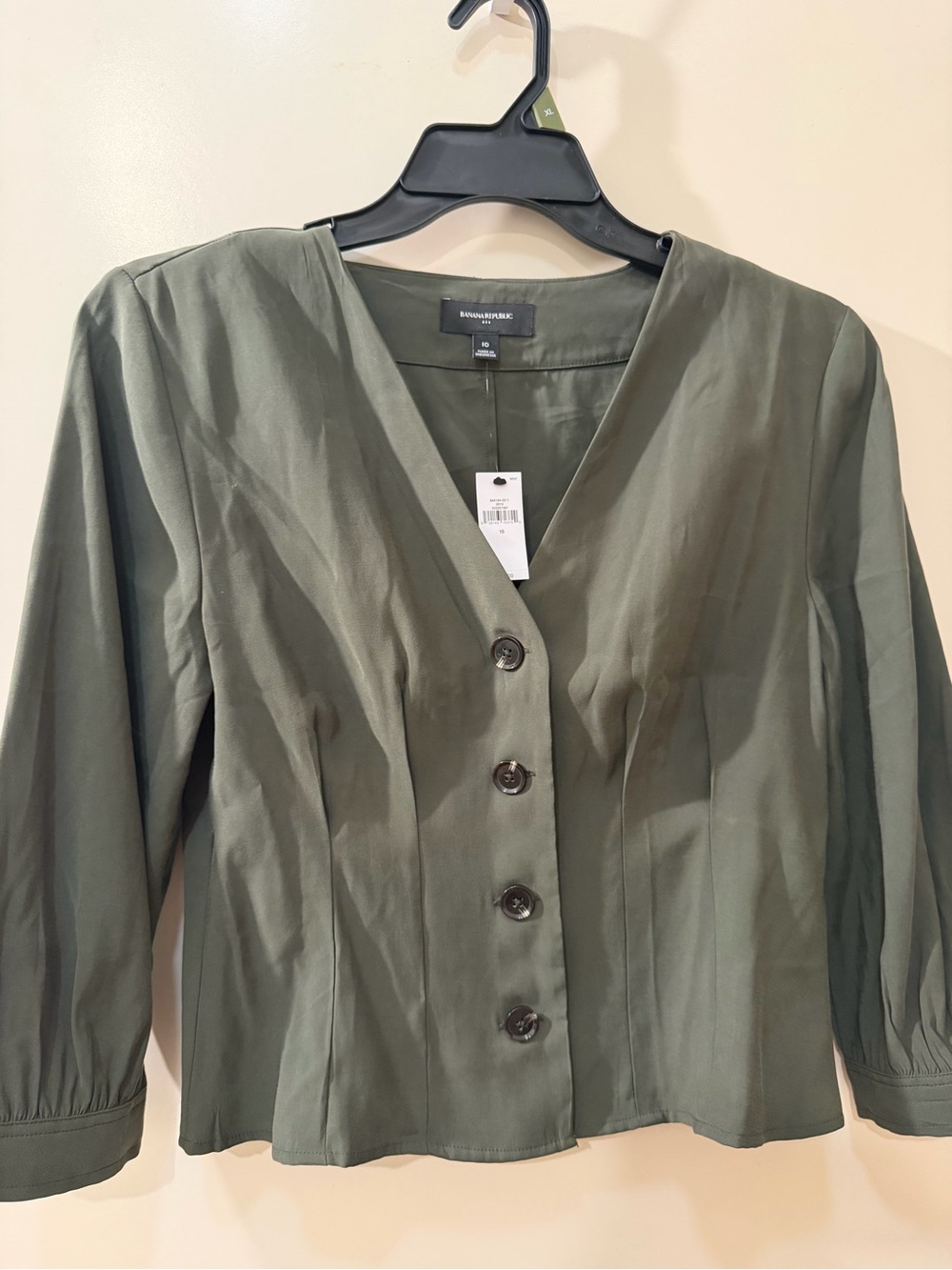 Banana Republic Olive V-Neck Button Front Top